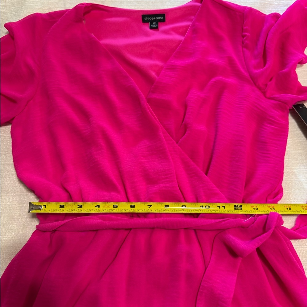 Chloe + Rene Fuchsia Wrap Maxi Dress with Tie Waist - Picture 4 of 7